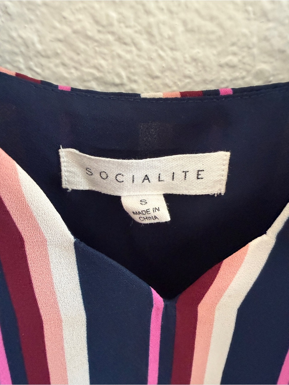 Socialite Navy, Pink & Cream Striped Spaghetti Strap Cami with Scalloped Details - Picture 3 of 9